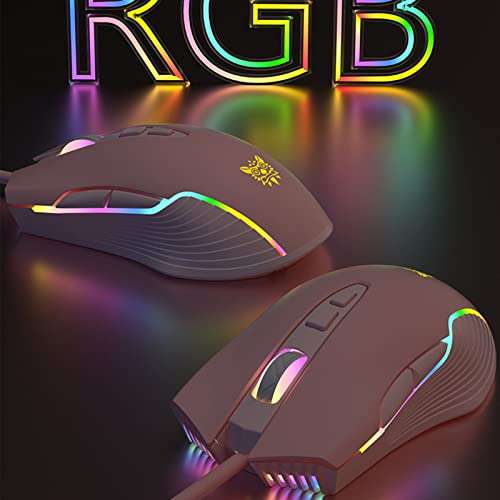 Ratón Gamer con Cable,800 a 6400 dpi Ajustables.con 7 Botones Programables y Efectos de Iluminación RGB de 7 Colores