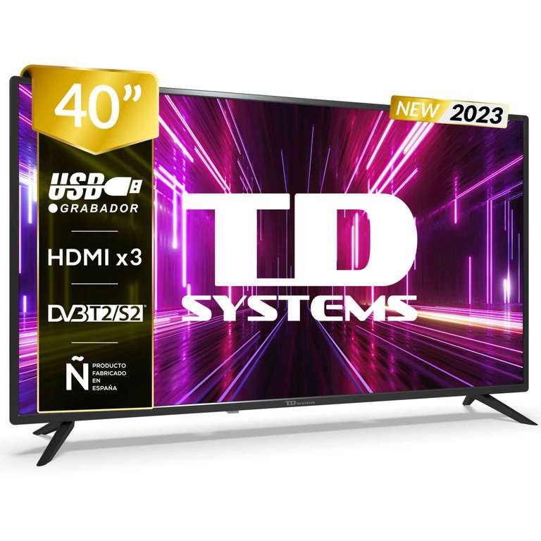 Tv 40" Full HD, USB Grabador reproductor, Sintonizador digital DVB-T2/C/S2 - TD Systems PRIME40X14F / Amazon 149€.