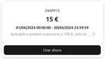 Cupón de 15€ en pedidos >100€ descargando la app Mi Store