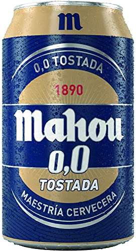 Mahou Tostada 0,0 Cerveza Tostada, Sin Alcohol, Sabor Auténtico, Pack de 24 Latas x 33cl. [PRIME]