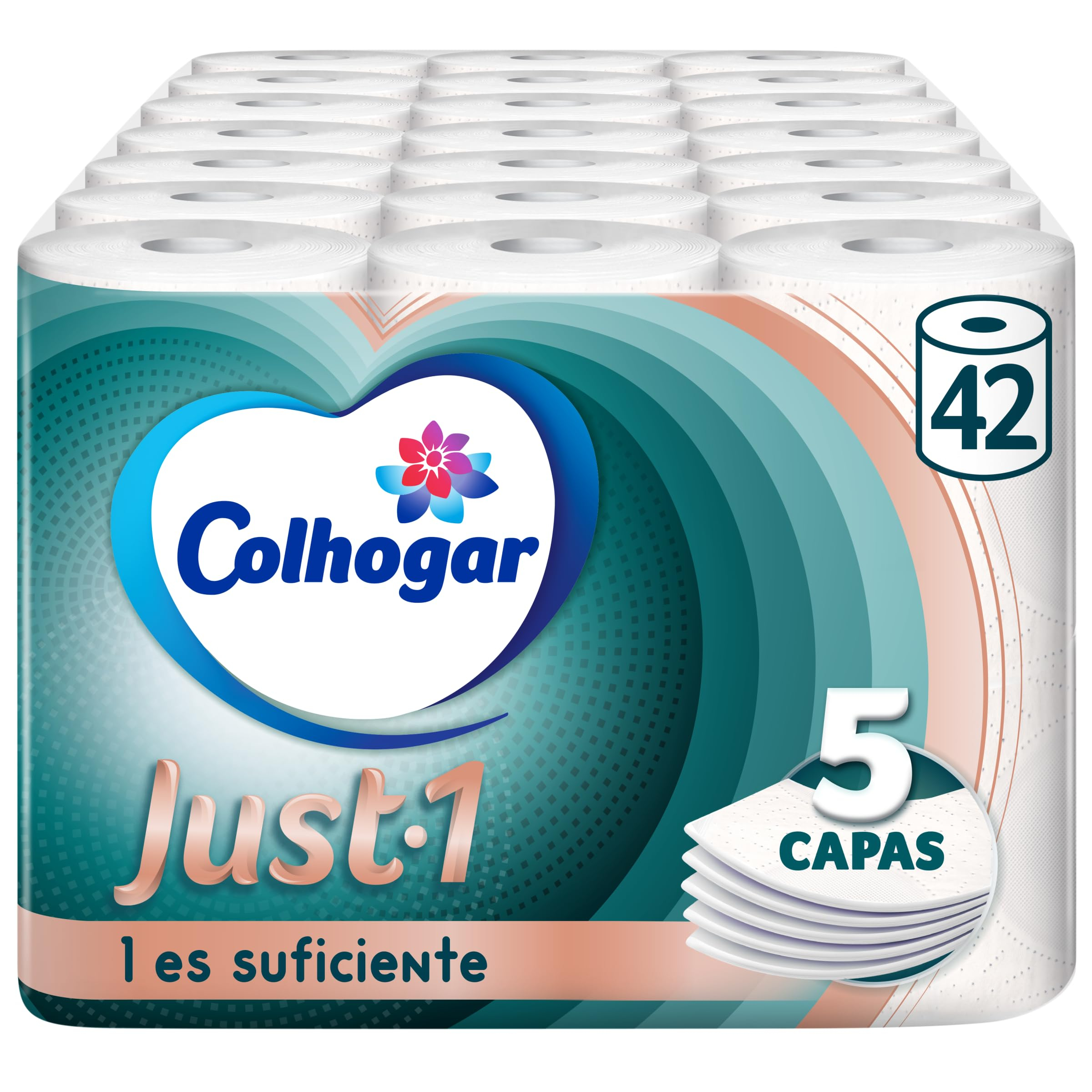Colhogar Just 1 x42 - Papel Higiénico Extra Absorbente - Paquete con 6 Rollos - Papel de Baño de 5 Capas - Blanco (7x6)