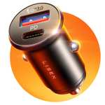 LISEN Cargador Coche USB C 69W Carga Rápida PD/QC 3.0 Mechero 12/24V Compatible iPhone Samsung Xiaomi Negro