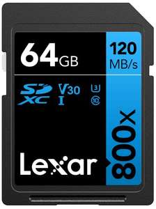 Lexar SDXC High Performance 64GB 800x UHS-I Serie Blue, Clase 10, U3, V30, para grabación de vídeo en 4K, Alta Velocidad de Transferencia