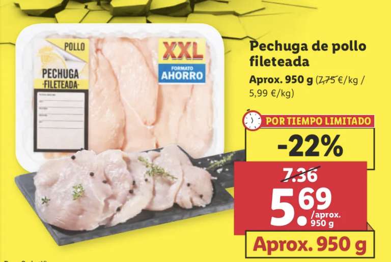 Pechuga de pollo fileteada a 5,99€/kg