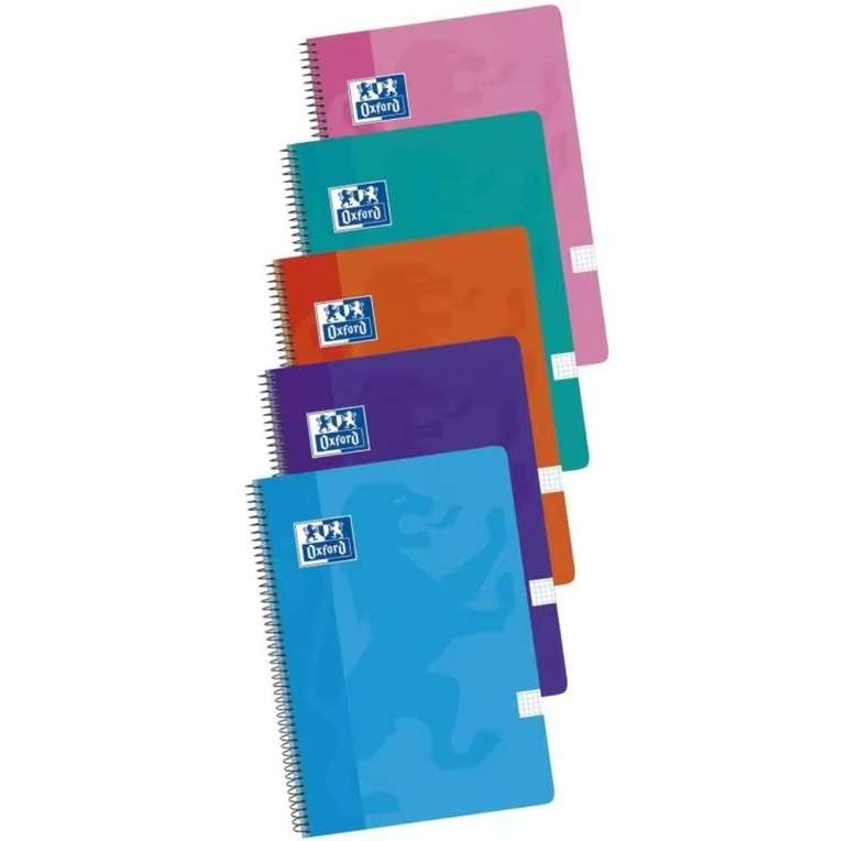Pack de 5 cuadernos OXFORD tamaño folio con tapa de plástico (2,08€/cuaderno)