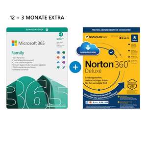 Microsoft 365 Familia + Norton 360 Deluxe - Hasta 6 personas - Para PC/Mac/tabletas/teléfonos móviles - Suscripción de 15 meses