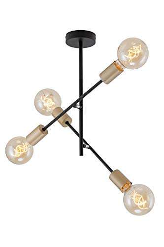 Briloner Leuchten lámpara de techo con 4 puntos en diseño retro/vintage, brazos giratorios, E27, metal, dimensiones: 41x40,2 cm, oro negro