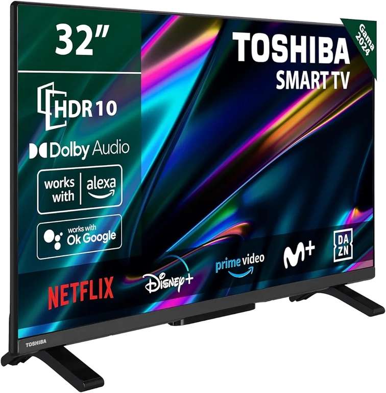 TOSHIBA 32WV2E63DG Smart TV de 32" con Resolución HD HDR10, Compatible con asistentes de Voz Alexa y Google, TV Satélite, BT, Dolby Audio