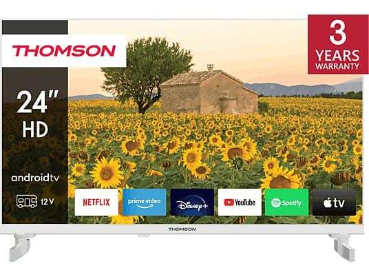 TV television 24" Blanco - Thomson 24HA2S13C, Android TV, autocaravana 12V, HD (179,26€ con newsletter)