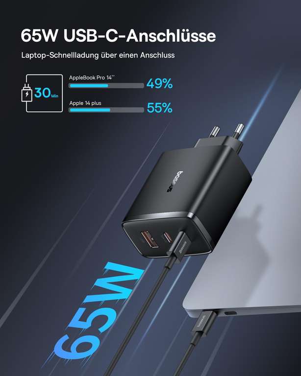 Baseus 65W Cargador USB C GAN, Cargador Rapido Multipuerto 2 USB C y 2 USB  A » Chollometro