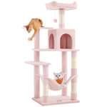 Árbol para Gatos, Altura 143 cm, Torre de Gatos, con 4 Postes Rascadores, 2 Plataformas, 1 Cueva, 1 Hamaca, 2 Pompones,