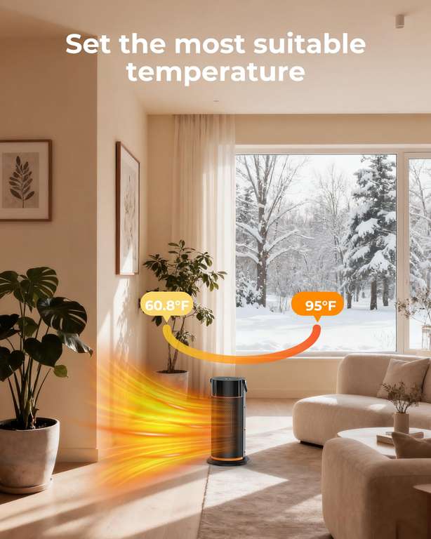 Calefactor Cerámico 2000W Bajo Consumo - 4 Niveles De Potencia, Oscilación 70°, Control Remoto, Protección Vuelcos, Ideal Para Dormitorio Y Oficina