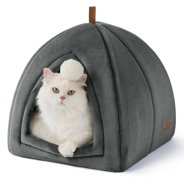 Cama Cueva para Gatos 40x40x40 cm, Iglú de Franela con Cojín Lavable