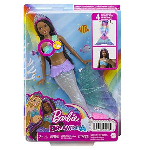 PRECIO MINIMO Barbie Dreamtopia Brooklyn Sirena con luces de colores Muñeca afroamericana, juguete para el agua