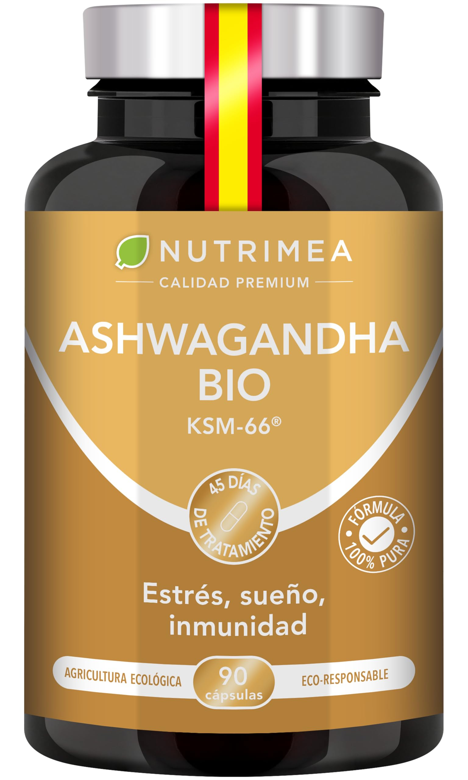 ASHWAGANDHA KSM-66 ecológica 600 mg de extracto patentado, Estandarizado al 5% en withanólidos, Bienestar físico y mental y concentración