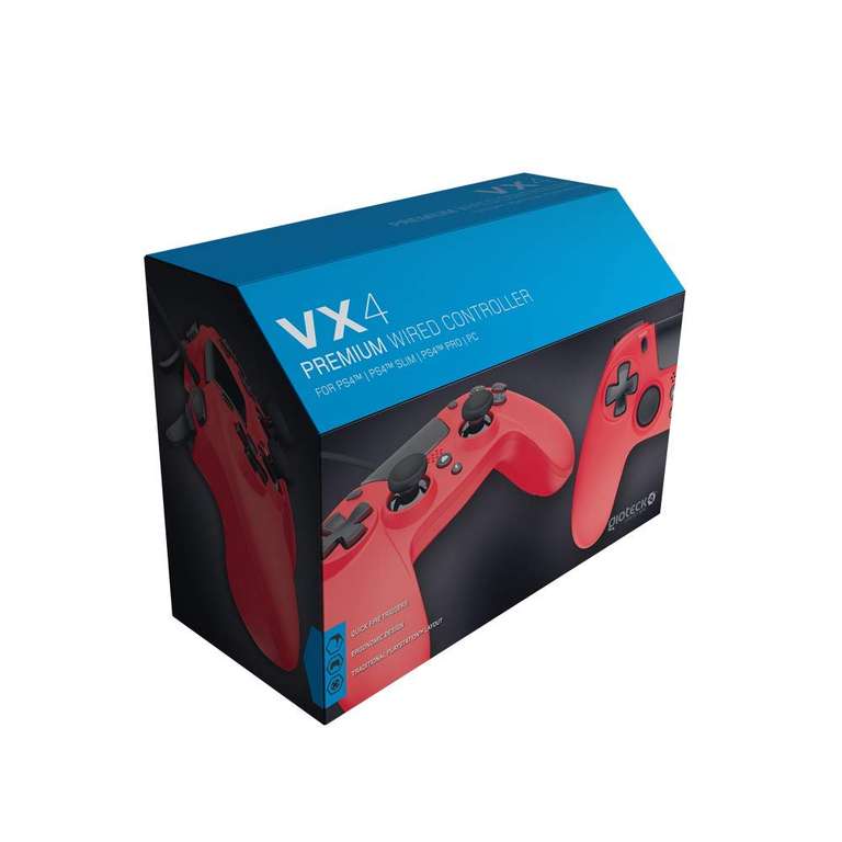 Gioteck - Mando con cable color rojo VX-4 para PlayStation 4 y PC (Windows)