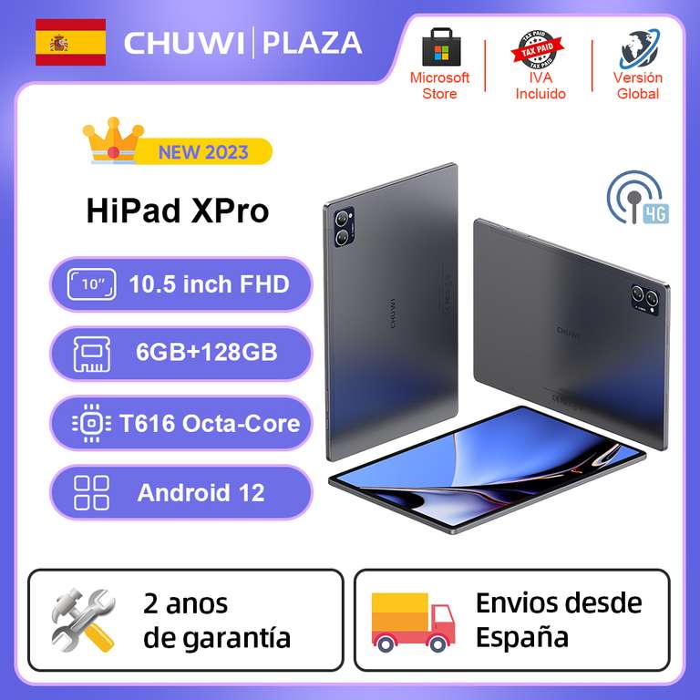 Versión global CHUWI HiPad XPro Tablet de 10" Android 12 Unisoc T616 Octa Core 4G LTE 6GB RAM 128GB ROM Cámara 13MP 8MP 7000mAh Batería