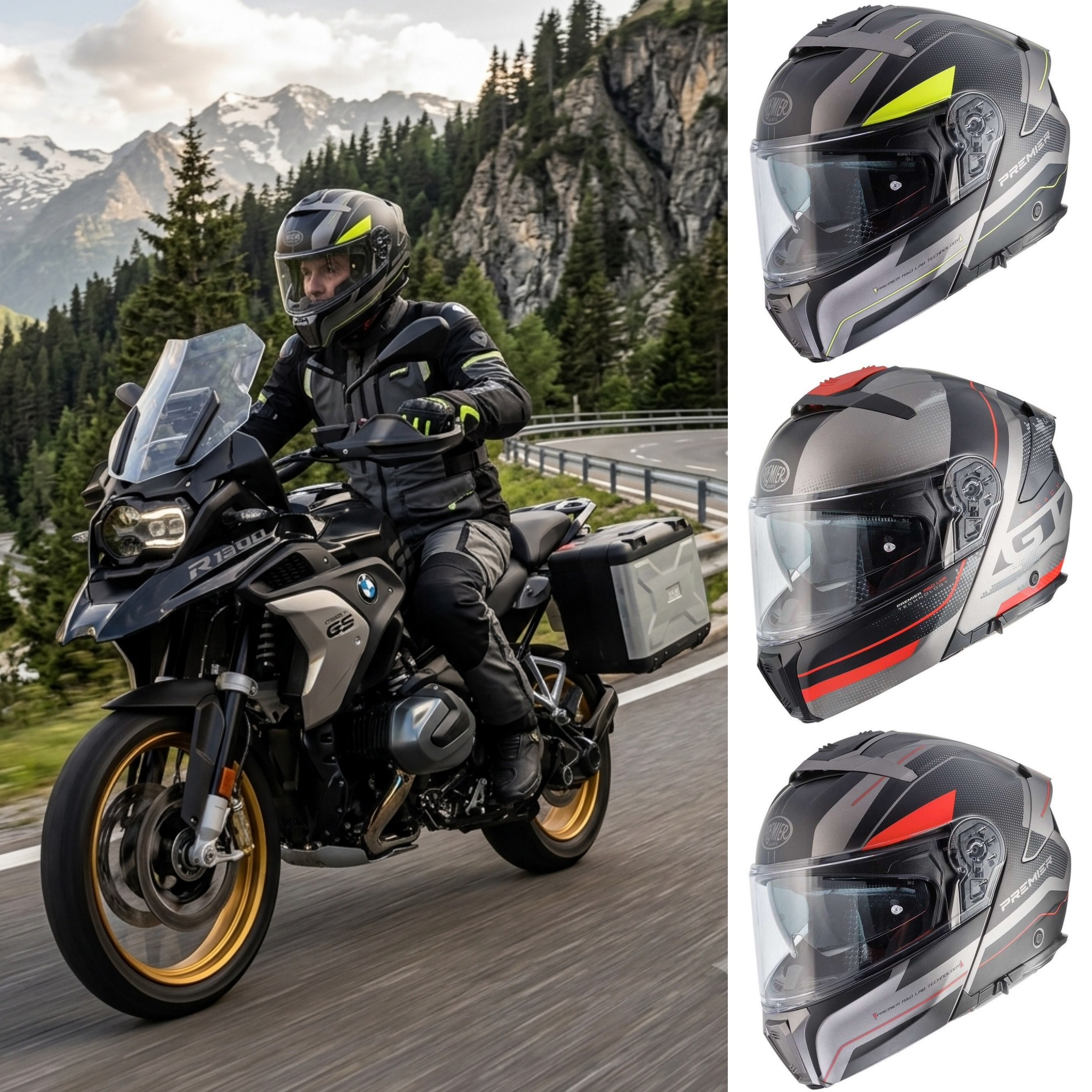 Casco de moto modular PREMIER Legacy GT | FIBRA (Carbono/Aramida) | ECE22.06 doble P/J | Con PinLock | 3 gráficas, de XS a 2XL en todas