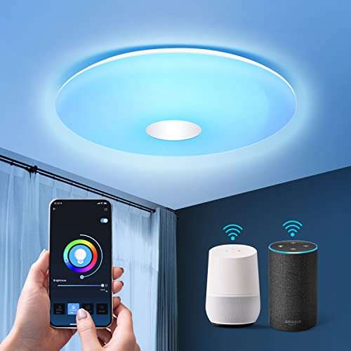 Aigostar Plafón LED inteligente Wifi de 18 W, RGB+CCT, compatible con Alexa/Google Home