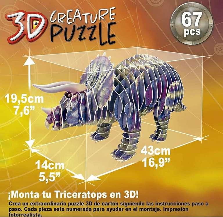 Puzzle 3D T-REX, TRICERATOPS o VELOCIRAPTOR