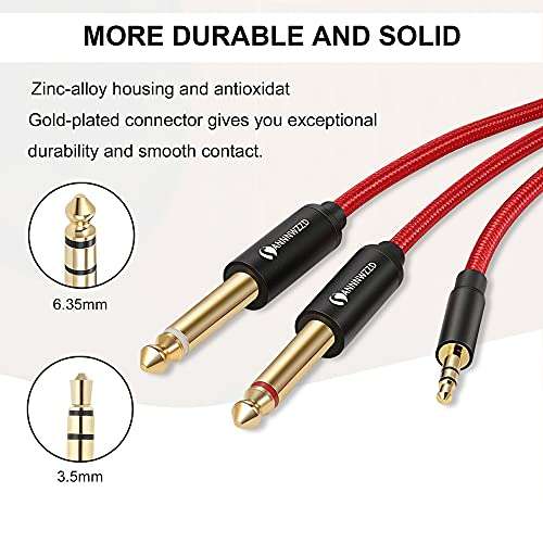 Cable de audio de 3,5 mm a 2 x 6,35 mm, 1/4 a 1/8 pulgadas, para mezclador, grabador de audio, guitarra, amplificador