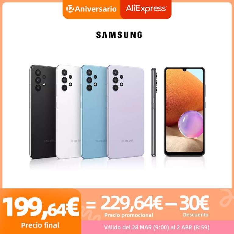 Samsung Galaxy A32 4G (6.4", 4+128GB, 64MP) Smartphone con pantalla HD+ Infinity, 4 cámaras 48MP, selfie 13MP, 5000mAh, carga rápida 15W