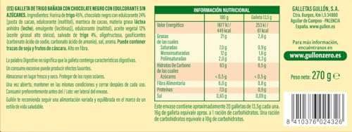 3x Gullón Galleta Digestive Chocolate, ZERO sin azúcares, Caja 270g. 1'63€/ud