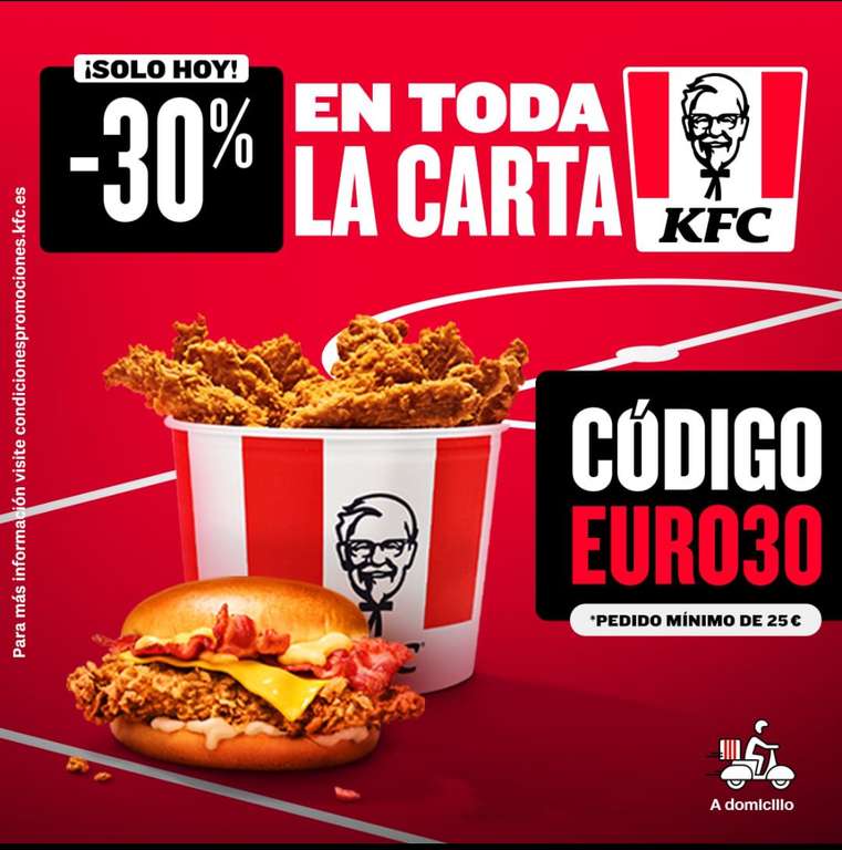 -30% en toda la carta KFC a domicilio (precio mínimo 25€)