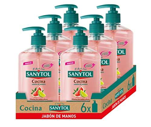 Sanytol - Jabón de Manos de Cocina Antibacteriano, Elimina los Malos Olores, con Pomelo y Limón Verde - Pack de 6 x 250 ml