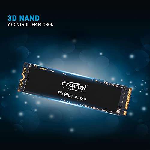 Crucial P5 Plus Disco Duro Sólido Interno SSD de 1TB (PCIe 4.0, 3D NAND, NVMe, M.2) hasta 6600MB/s