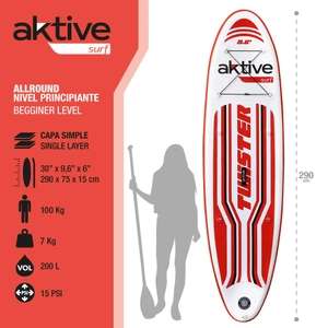 Tabla Paddle Surf AKTIVE Hinchable Antideslizante - Incluye hinchador, Remo, Aleta y Kit de reparación, Tabla SUP