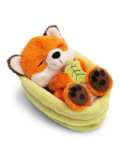 NICI - Peluche Zorro Naranja con Hoja 12cm Durmiendo en Cesta Verde - Peluche Suave, Lindo para Abrazar y Jugar