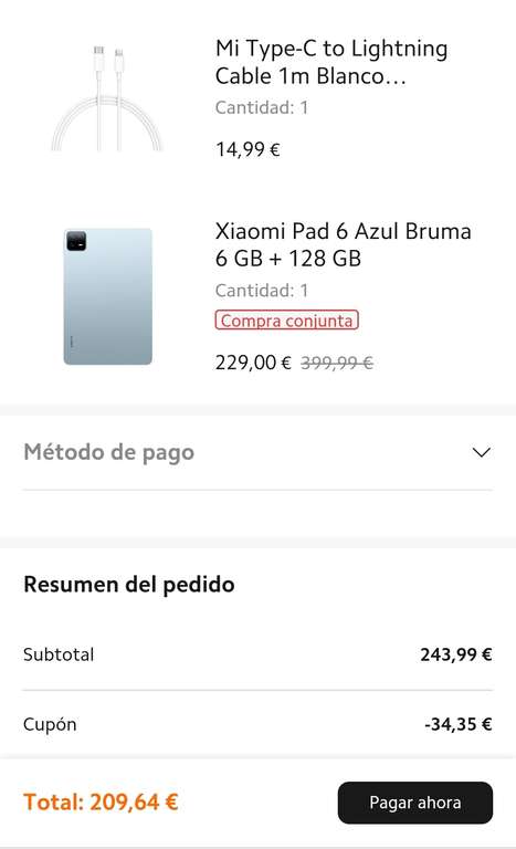 Xiaomi Pad 6 (6 GB 128 GB) + Cable Usb-C 1m [164€ con Mi Points]