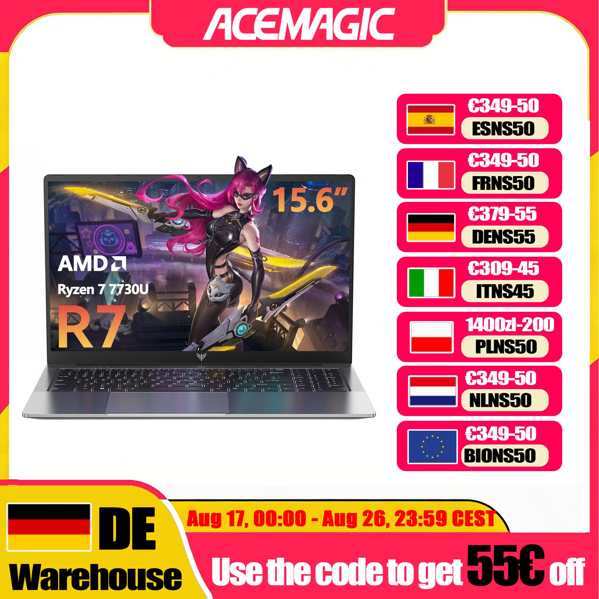 Portátil ACEMAGIC LX15PRO, AMD Ryzen 7 7730U, Windows, Pantalla IPS de 15.6 Pulgadas, 16GB DDR4, 512GB NVMe SSD