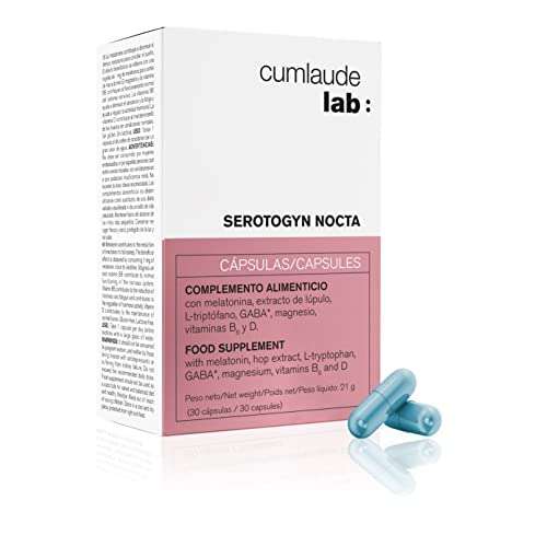 Cumlaude Lab Serotogyn Nocta, con Melatonina, Magnesio, Vitaminas B6 y D, Lúpulo,L-triptófano ,30 Unidad