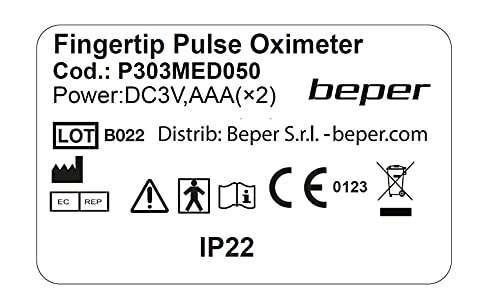 BEPER P303MED050 Saturímetro de dedo, Oximetro, Pulsómetro para saturación de oxígeno (Spo2