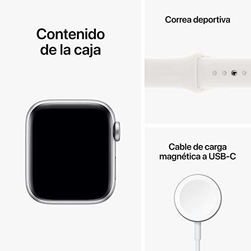 Apple Watch SE de 2.ªgeneración (GPS, 40mm) con Caja de Aluminio en Plata - Correa Deportiva Blanca Monitor de entreno y sueño
