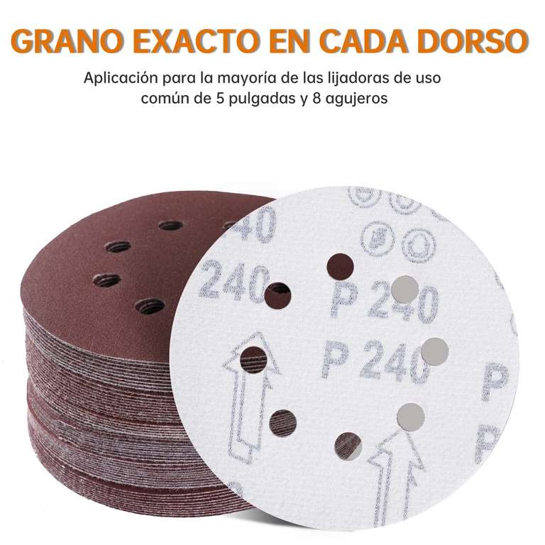 Lija Velcro Disco 125mm 8 Agujeros - Red 60 A 100 -x10u