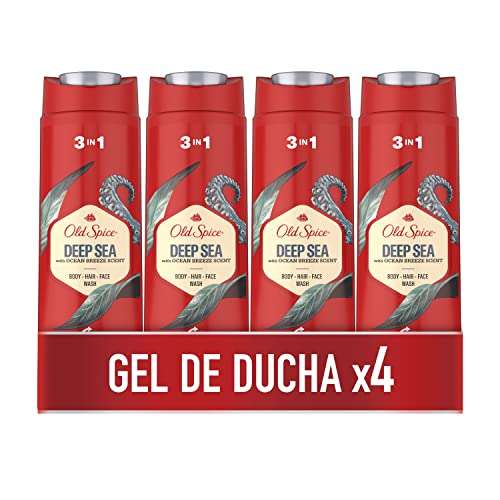 Pack 4x400 ml Old Spice Deep Sea Gel De Baño Y Champú Para Hombres, 3 En 1 Para Cuerpo, Pelo Y Rostro