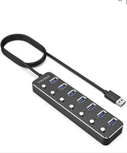 VKUSRA Hub USB 3.0, Concentrador USB 7 Puertos con Cable de 1,2m Interruptores de Alimentación Individuales