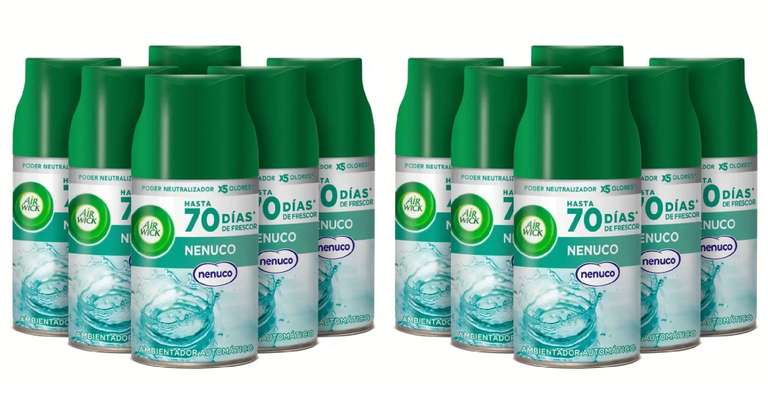 12 Air Wick Freshmatic - Recambios de ambientador spray automático, esencia para casa con aroma a nenuco - Azul, 250 ml. 1'69€/ud