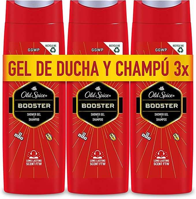 Old Spice Booster Gel De Ducha Y Champú Para Hombres 3 x 400 ml (1200 ml) desodorante por 7.17€
