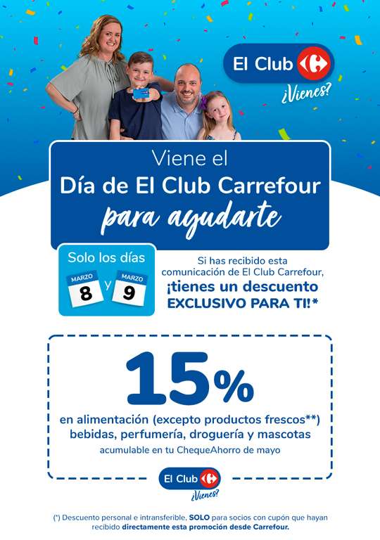 Días Club Carrefour 8 y 9 de marzo - Acumula 15% - Cuentas seleccionadas