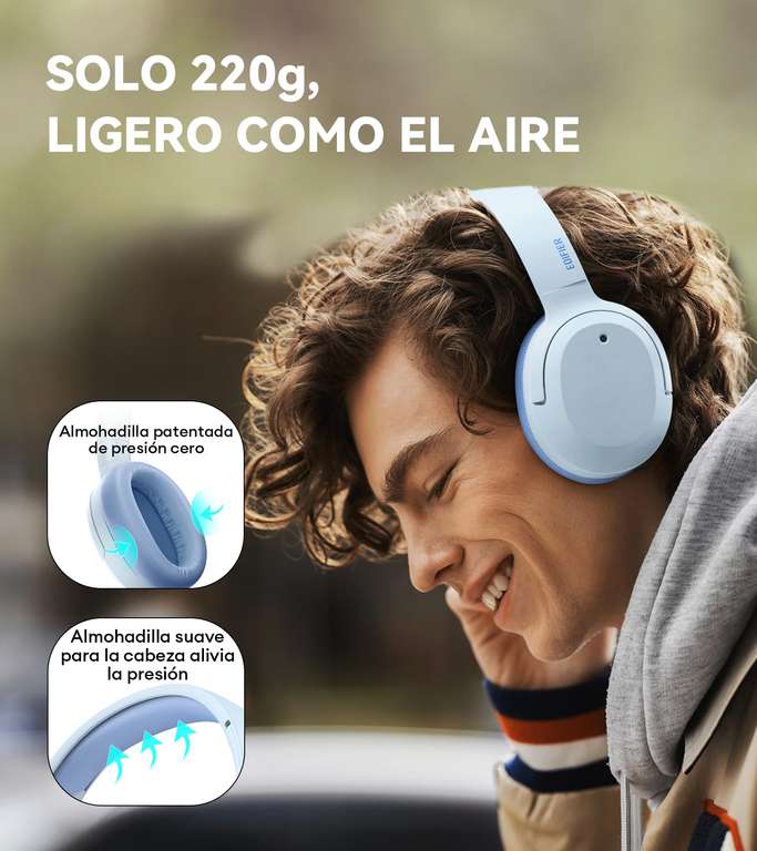 Edifier W820NB Plus Auriculares con Cancelación Activa de Ruido Híbrida - Códec LDAC - Audio Inalámbrico - Bluetooth V5.2, Azul