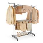 SONGMICS Tendedero, Tendedero Plegable de 3 Niveles, con Ruedas, Alas Plegables, 63,5 x 128 x 148