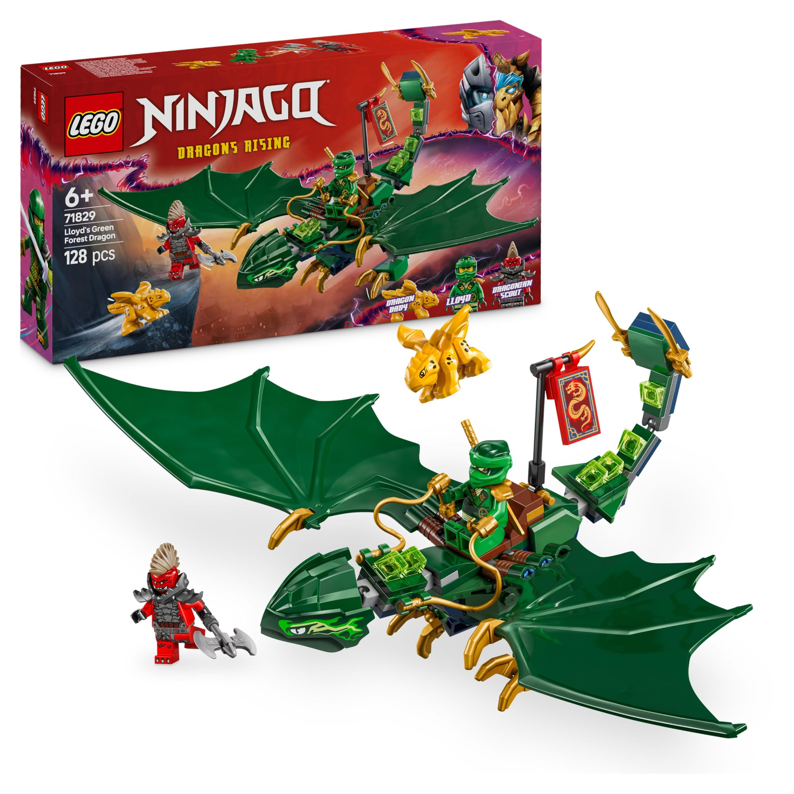 Set LEGO Ninjago Dragón Verde del Bosque de Lloyd 71829 (figura articulada, 2 minifiguras con catana y armas, +6 años, regalo Amazon)