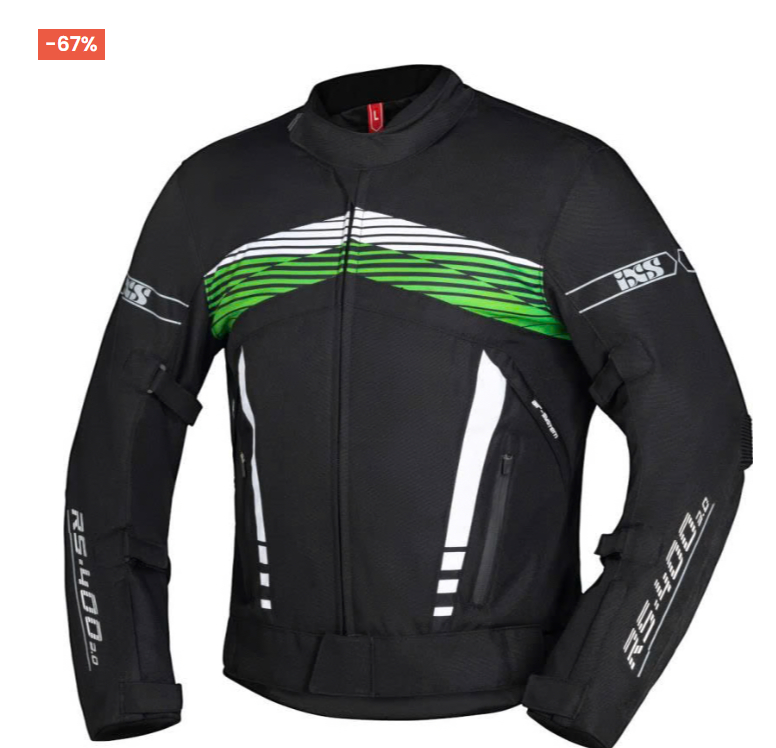IXS RS-400-ST 3.0 Chaqueta textil impermeable para motocicleta Negro/Blanco/Verde
