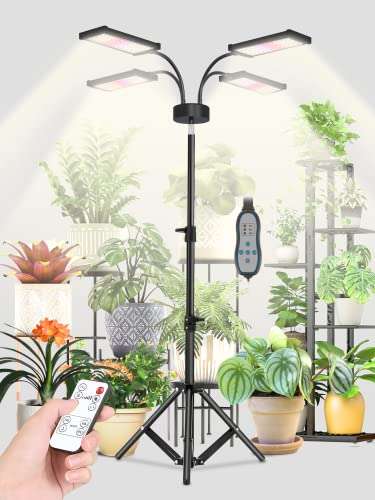 Lámpara para plantas LED de espectro completo, con soporte, control remoto y temporización controlada