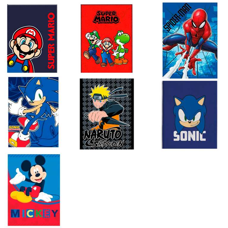 Mantas a a 4.99€ - Super Mario Bros, Spider-Man, Naruto, Sonic, Mickey Disney, Barbie