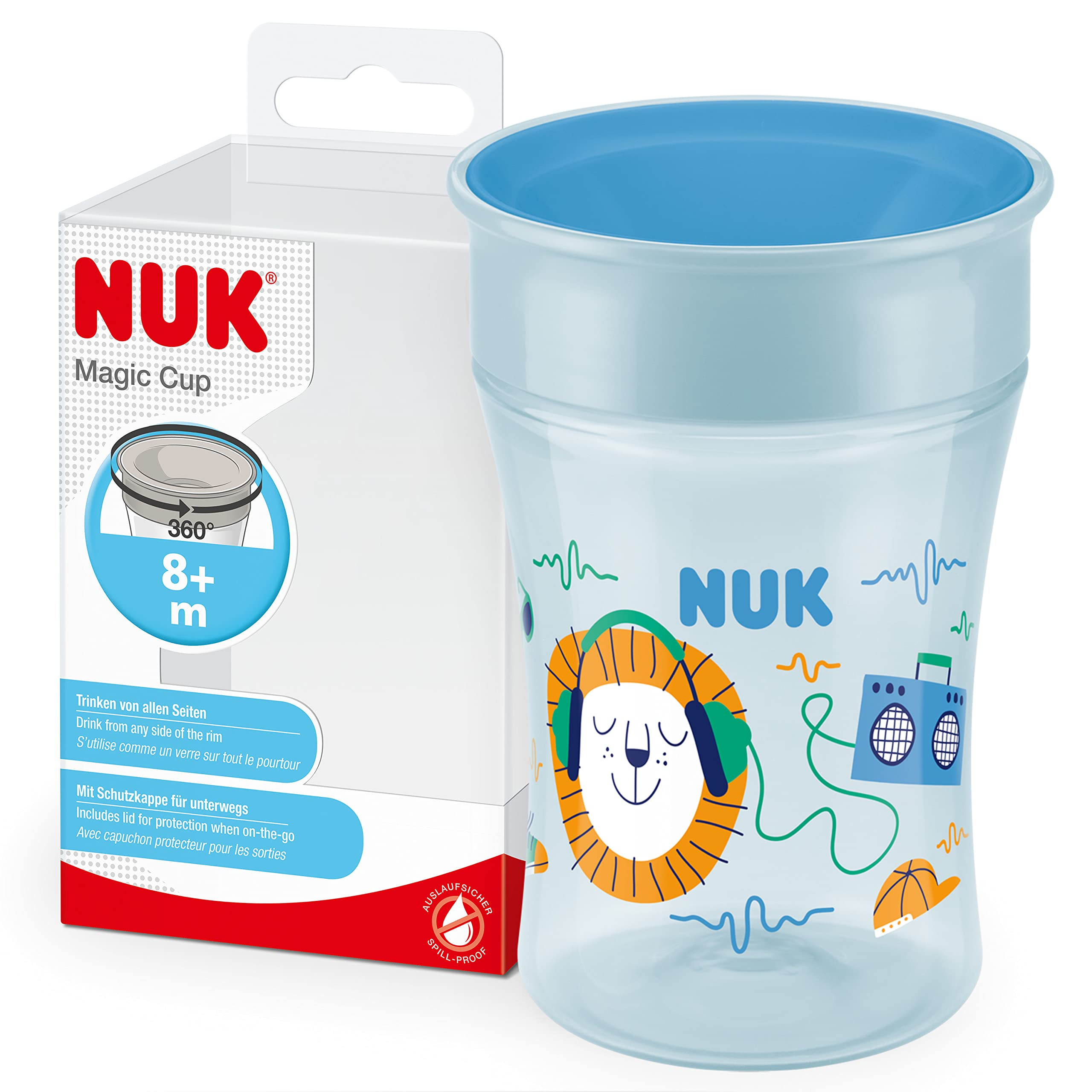 NUK Magic Cup vaso aprendizaje bebe | +8 meses | 230 ml | Borde a prueba de derrames de 360° para beber desde cualquier lado